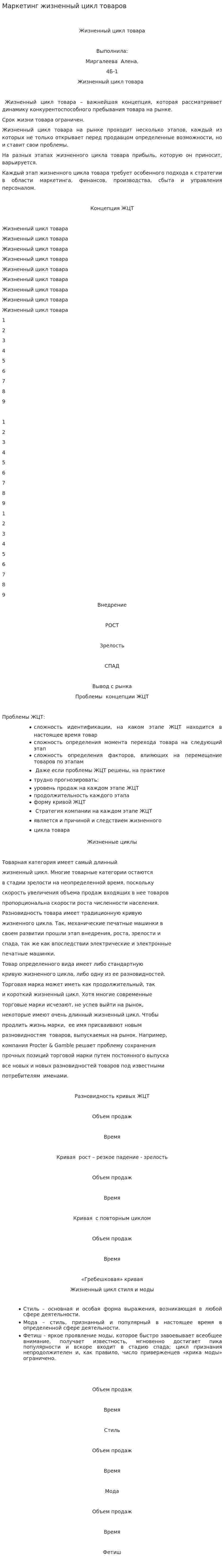 Маркетинг жизненный цикл товаров
