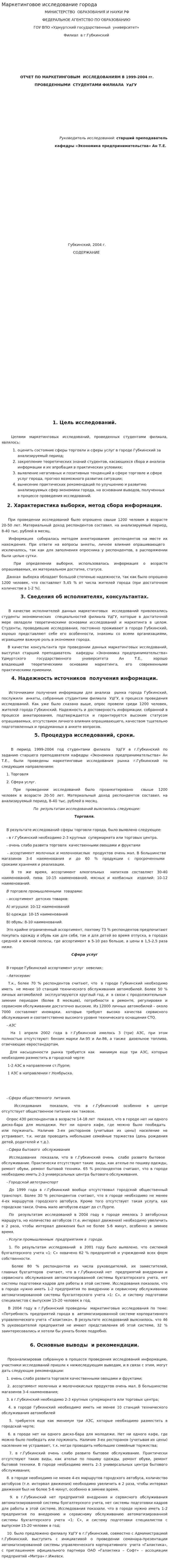 Маркетинговое исследование города