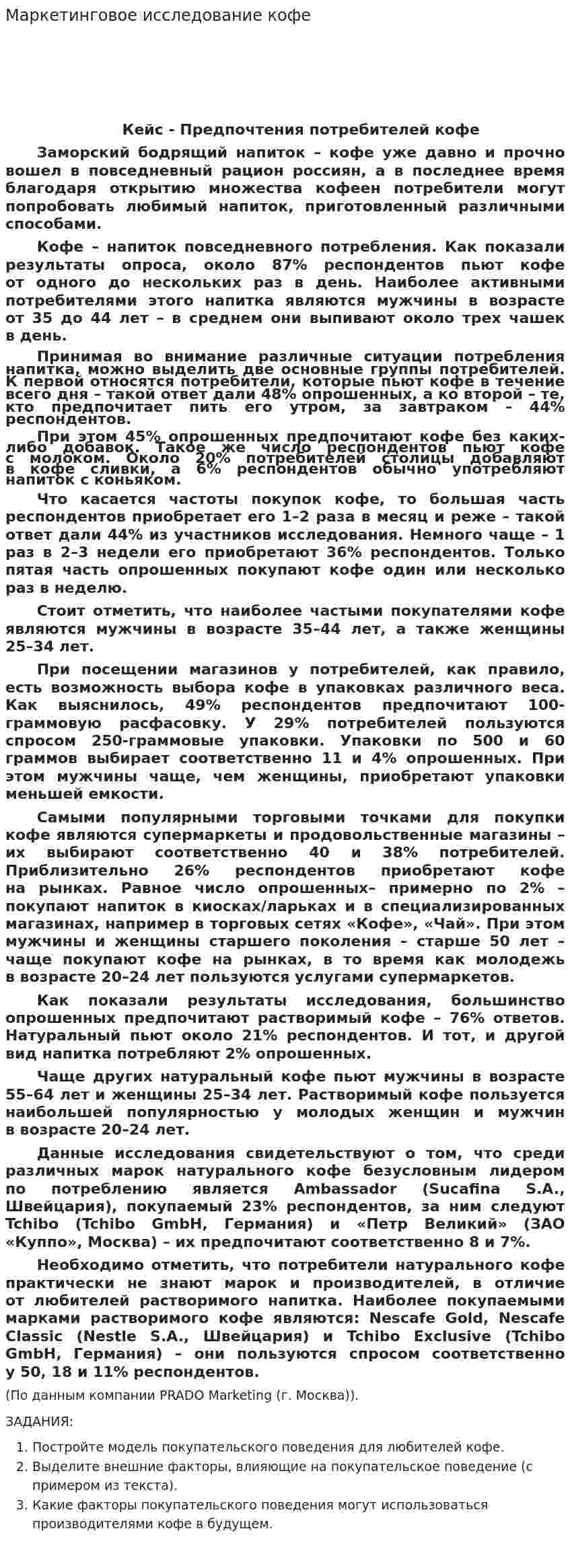 Маркетинговое исследование кофе