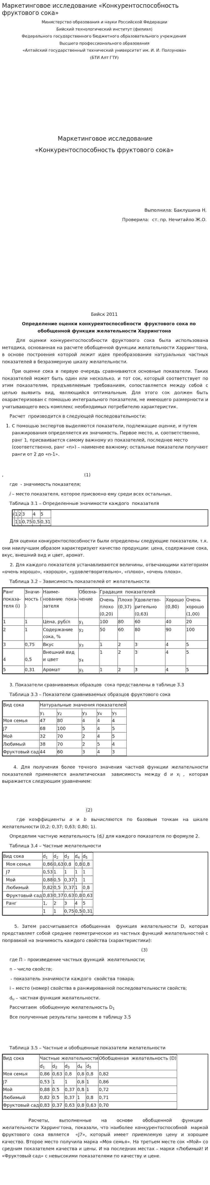 Маркетинговое исследование «Конкурентоспособность фруктового сока»