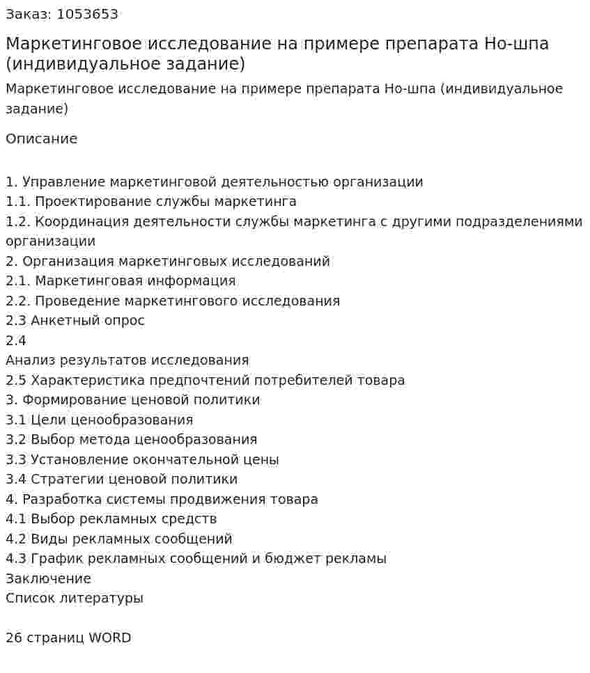 Маркетинговое исследование на примере препарата Но-шпа (индивидуальное задание) 