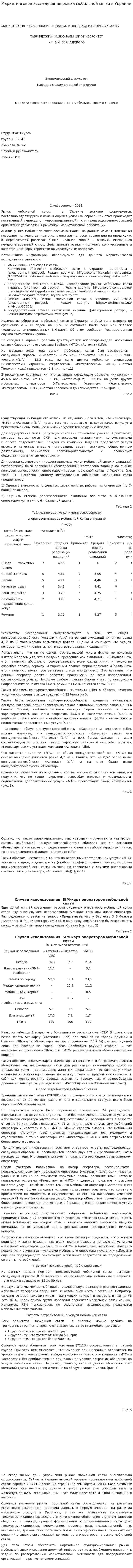 Маркетинговое исследование рынка мобильной связи в Украине
