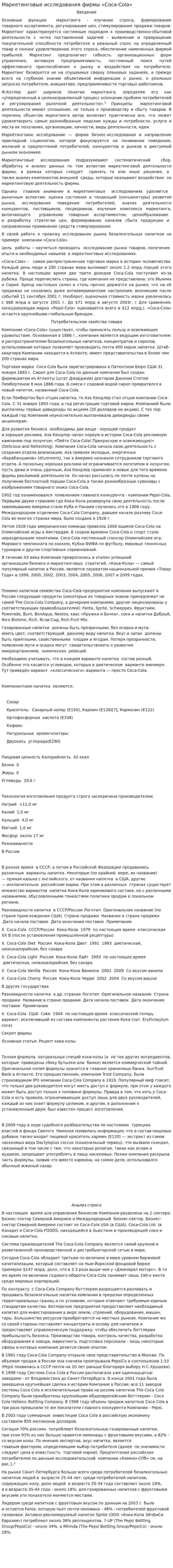 Маркетинговые исследования фирмы «Сoca-Cola»
