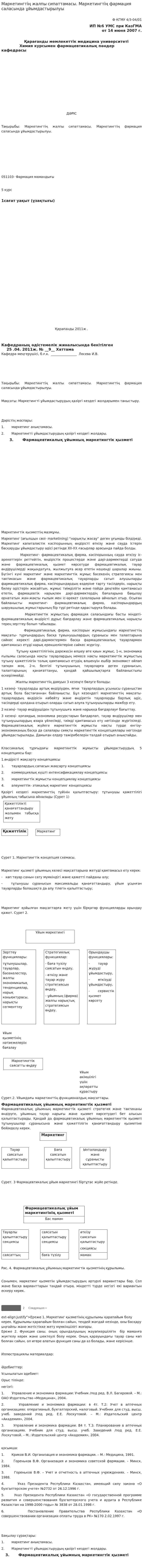 Маркетингтің жалпы сипаттамасы. Маркетингтің фармация саласында ұйымдастырылуы
