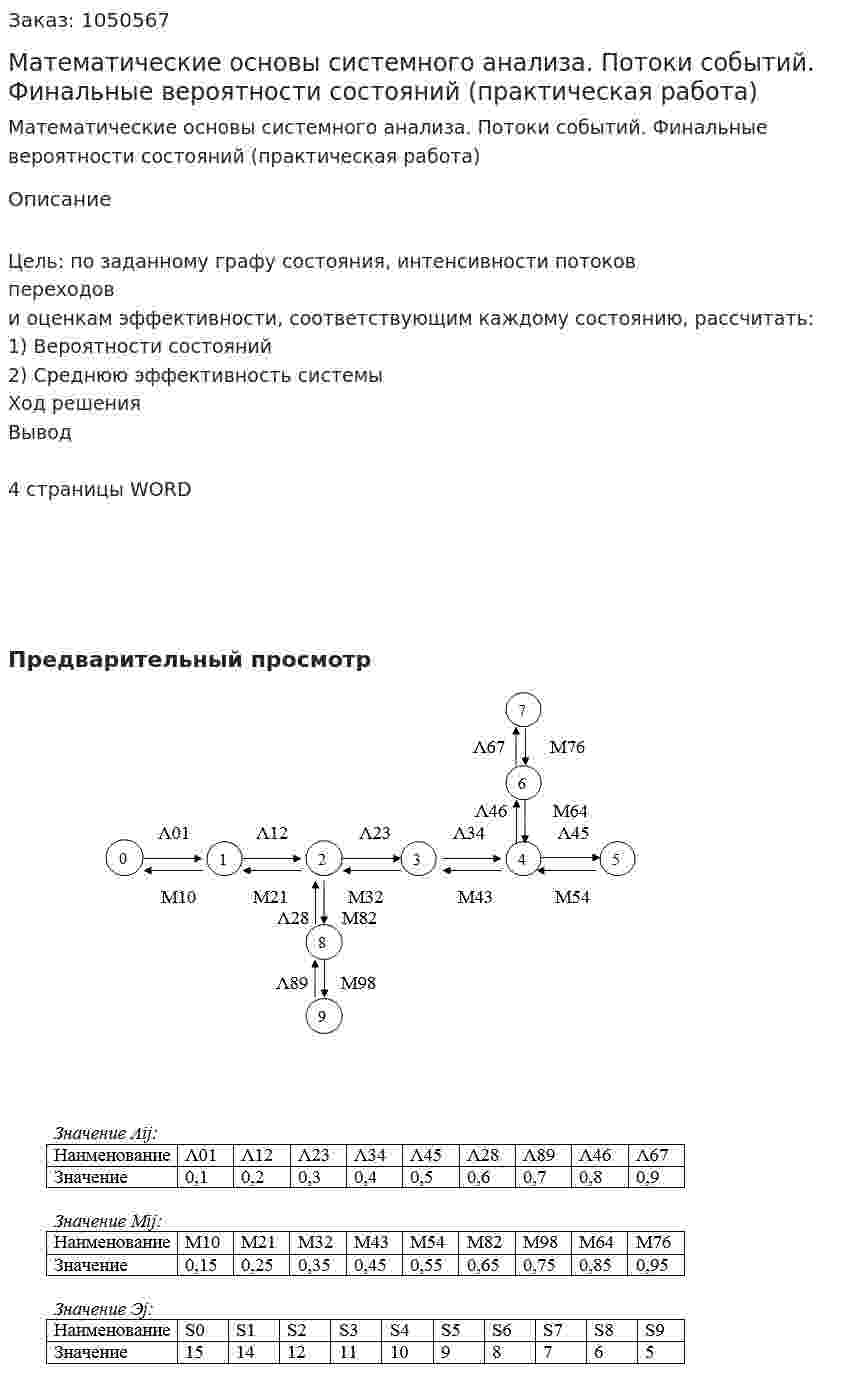 Математические основы системного анализа. Потоки событий. Финальные вероятности состояний (практическая работа) 