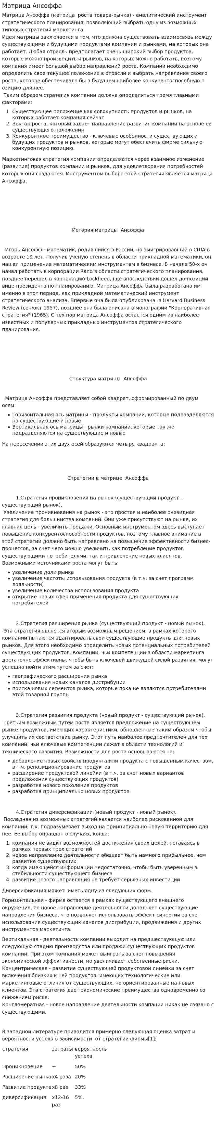 Матрица Ансоффа. 3