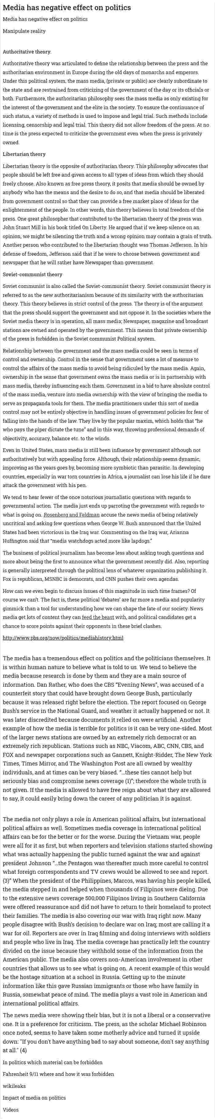 Media has negative effect on politics