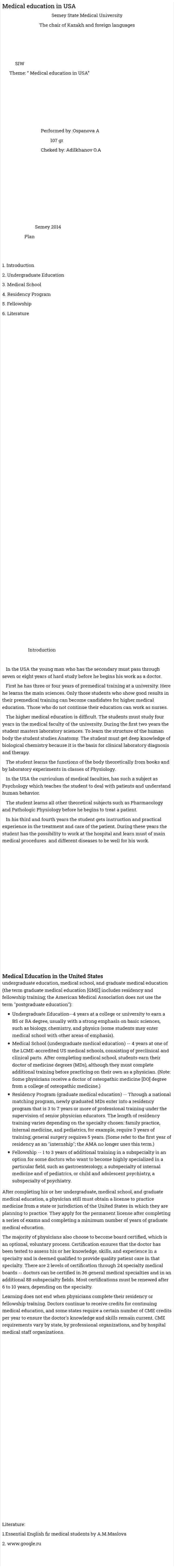 Medical education in USA