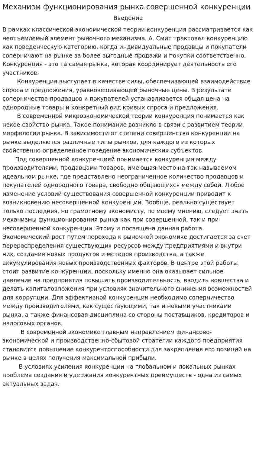 Механизм функционирования рынка совершенной конкуренции