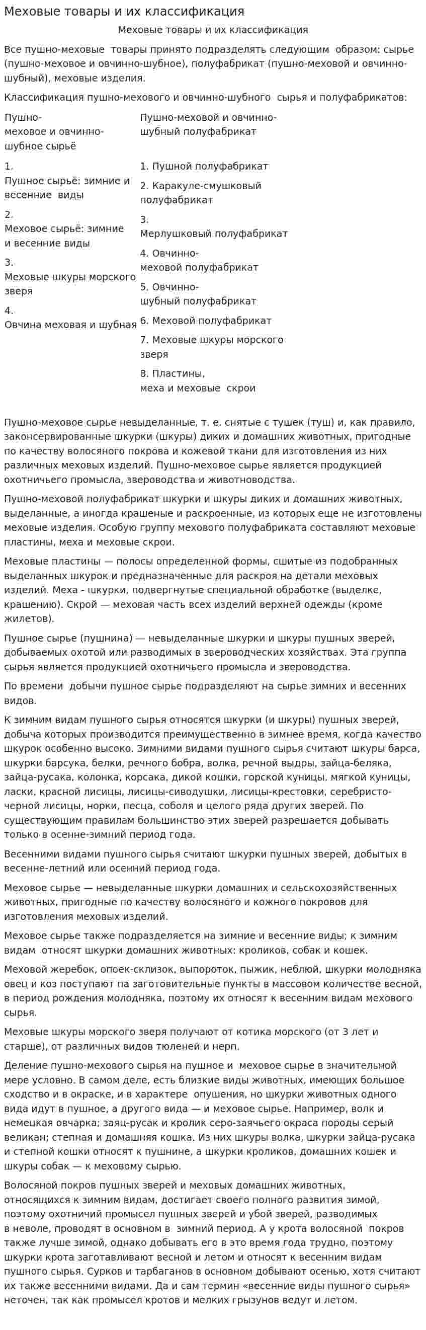 Меховые товары и их классификация