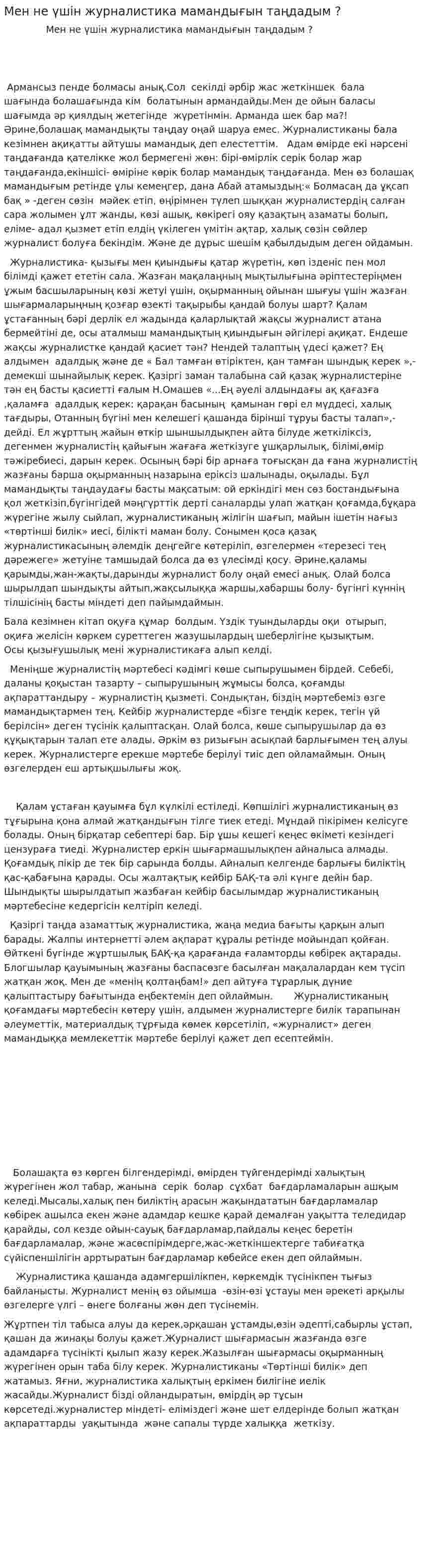 Мен не үшін журналистика мамандығын таңдадым ?