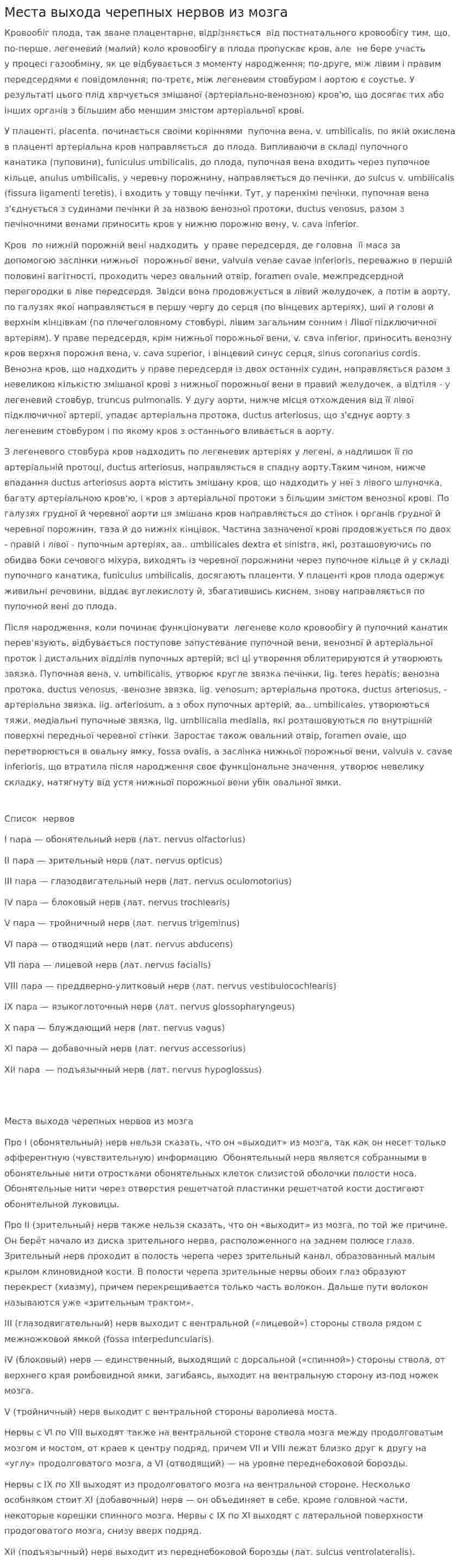 Места выхода черепных нервов из мозга
