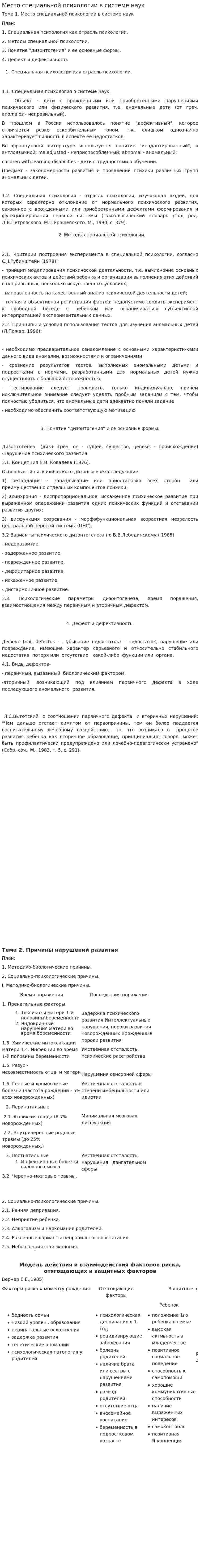 Место специальной психологии в системе наук