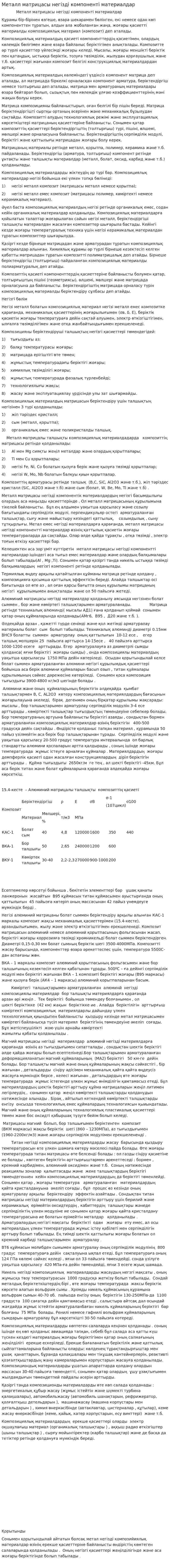 Металл матрицасы негізді компоненті материалдар