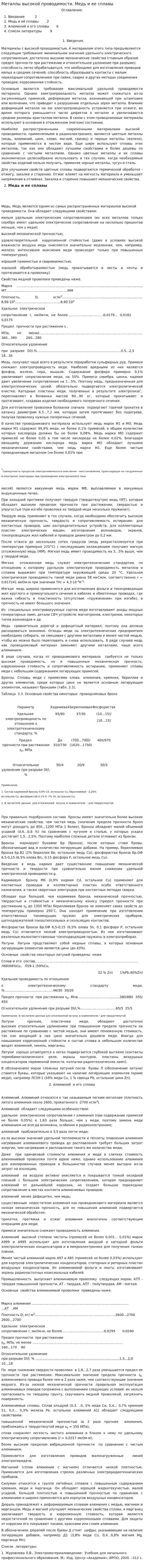 Металлы высокой проводимости. Медь и ее сплавы