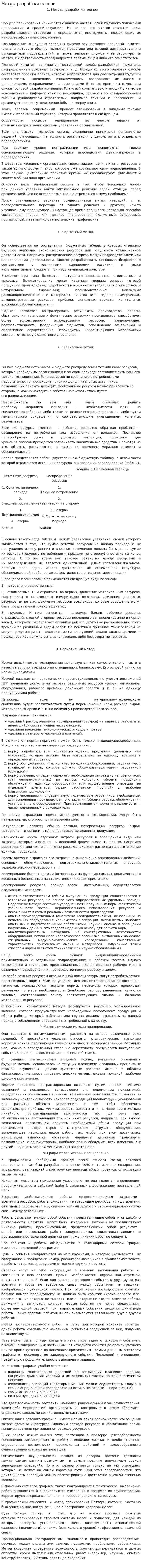 Метды разрабтки планов