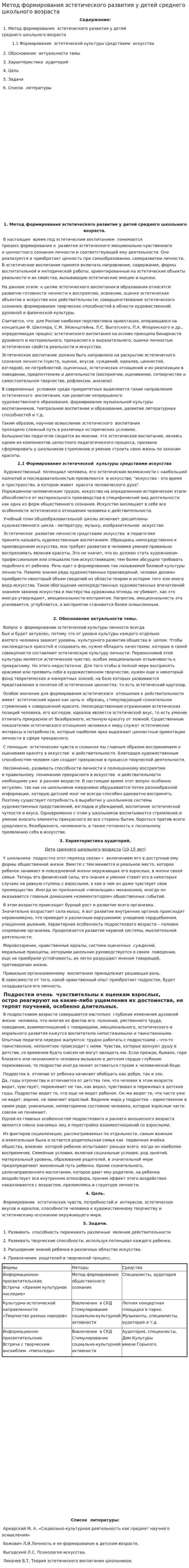Метод формирования эстетического развития у детей среднего школьного возраста