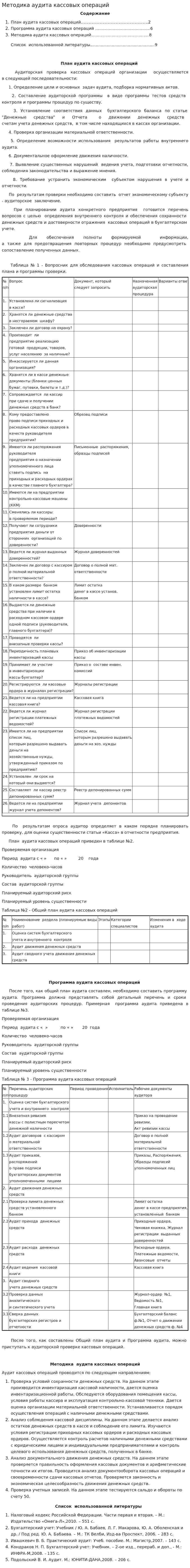 Методика аудита кассовых операций