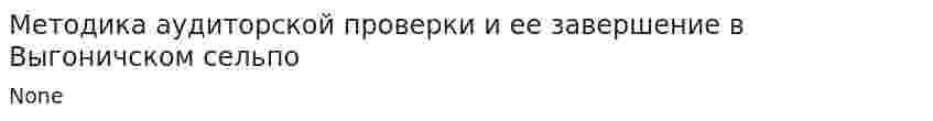 Методика аудиторской проверки и ее завершение в Выгоничском сельпо