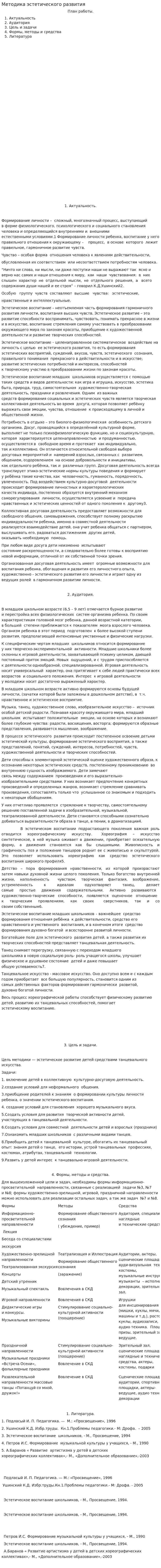 Методика эстетического развития