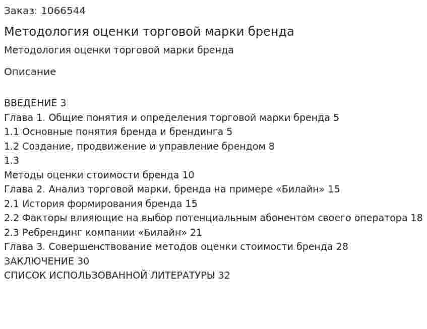 Методология оценки торговой марки бренда (курсовая работа) 