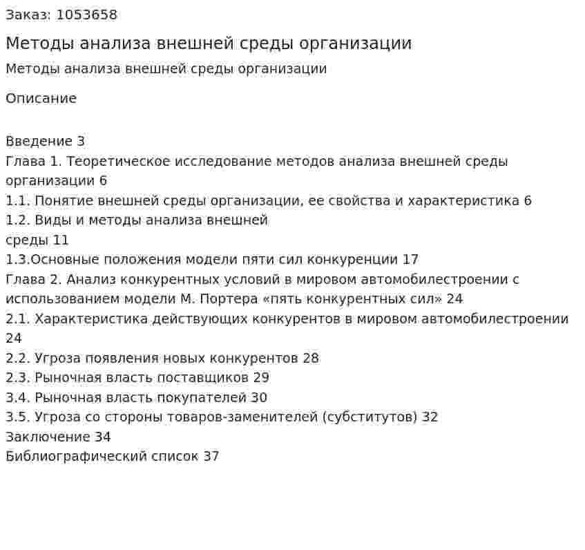 Методы анализа внешней среды организации (курсовая работа) 