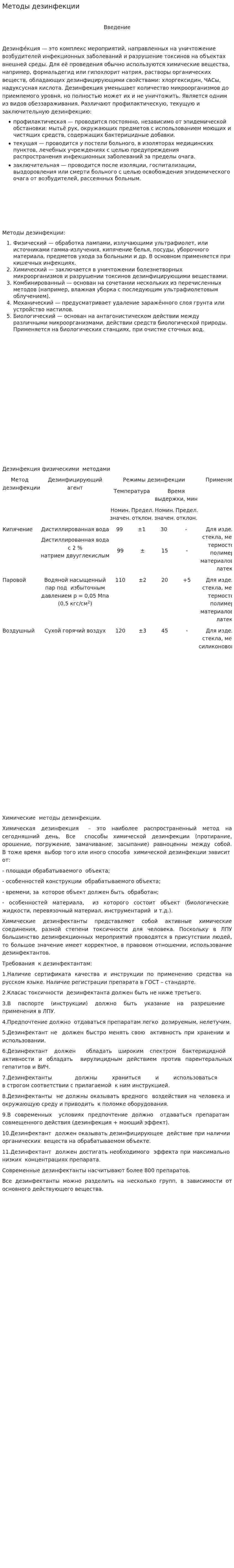 Методы дезинфекции