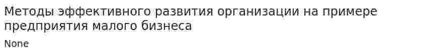 Методы эффективного развития организации на примере предприятия малого бизнеса