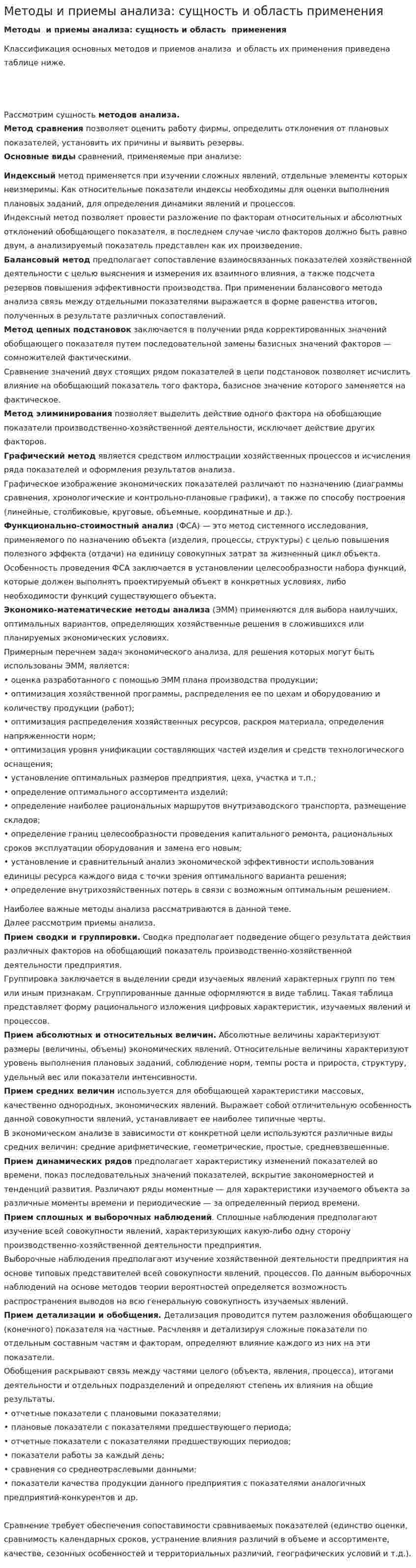 Методы и приемы анализа: сущность и область применения