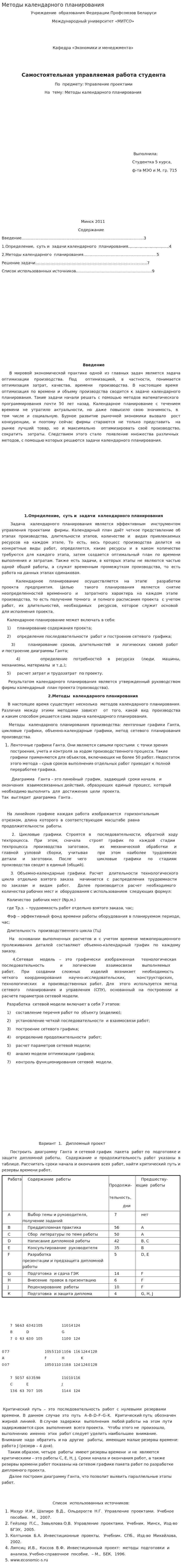 Методы календарного планирования