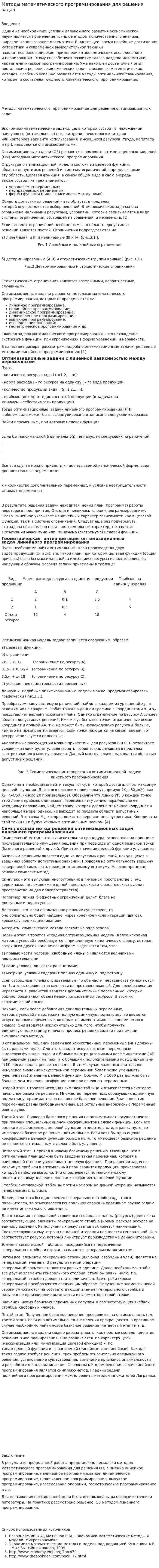 Методы математического программирования для решения задач