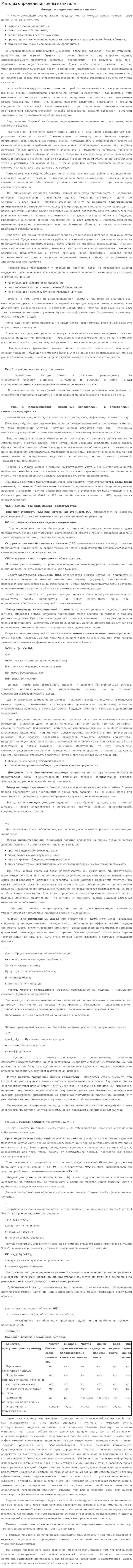 Методы определения цены капитала