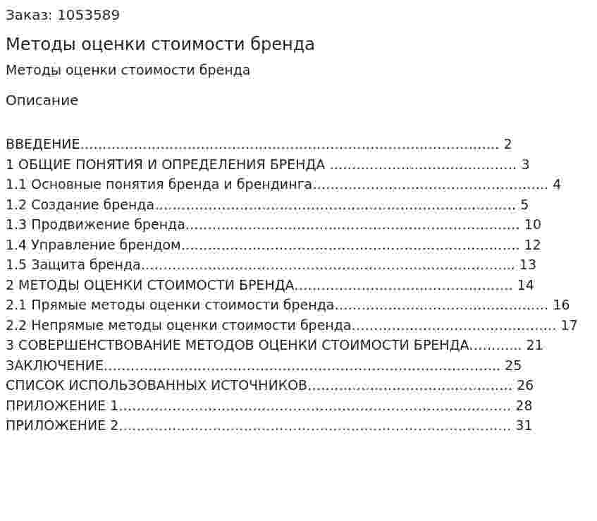 Методы оценки стоимости бренда (курсовая работа) 