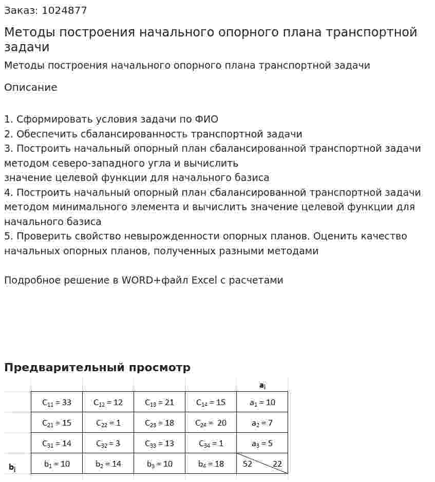 Методы построения начального опорного плана транспортной задачи 