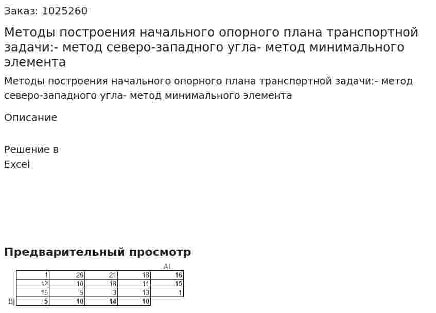 Методы построения начального опорного плана транспортной задачи:- метод северо-западного угла- метод минимального элемента 