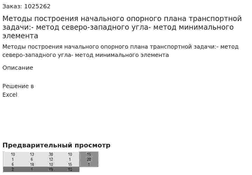 Методы построения начального опорного плана транспортной задачи:- метод северо-западного угла- метод минимального элемента 