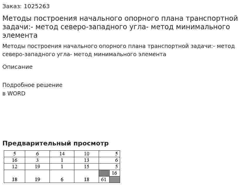Методы построения начального опорного плана транспортной задачи:- метод северо-западного угла- метод минимального элемента 