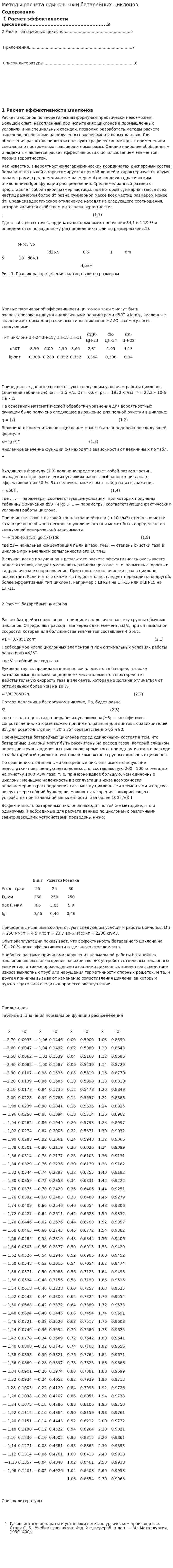 Методы расчета одиночных и батарейных циклонов