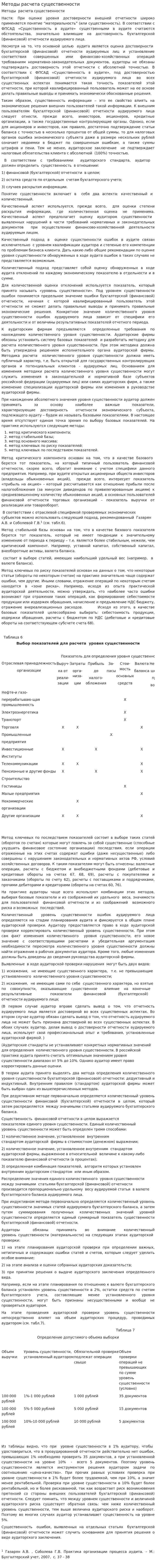 Методы расчета существенности