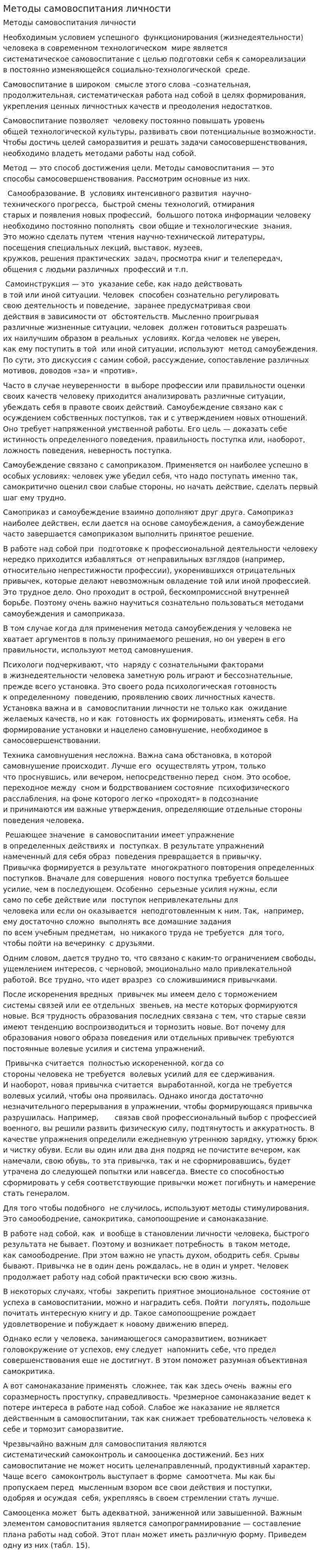 Методы самовоспитания личности