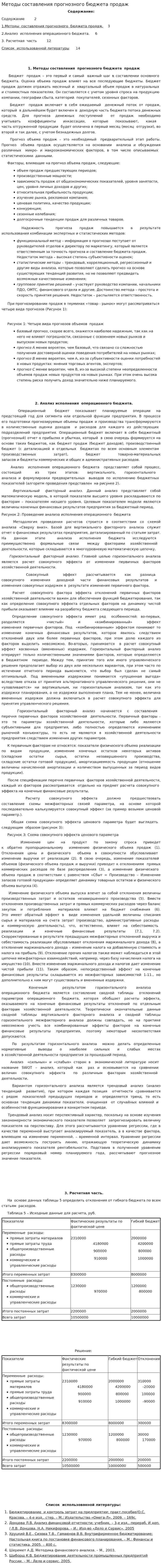 Методы составления прогнозного бюджета продаж