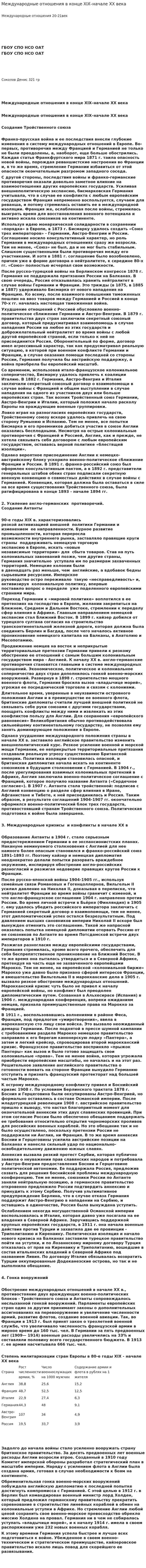 Международные отношения в конце XIX–начале XX века