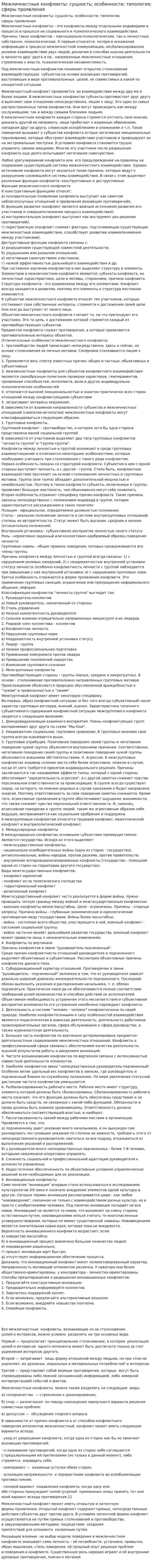Межличностные конфликты: сущность; особенности; типология; сферы проявления