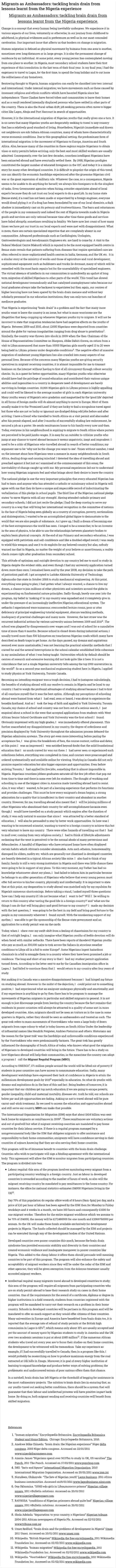 Migrants as Ambassadors: tackling brain drain from lessons learnt from the Nigeria experience
