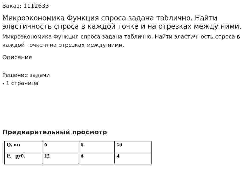 Микроэкономика Функция спроса задана таблично.  Найти эластичность спроса в каждой точке и на отрезках между ними. 