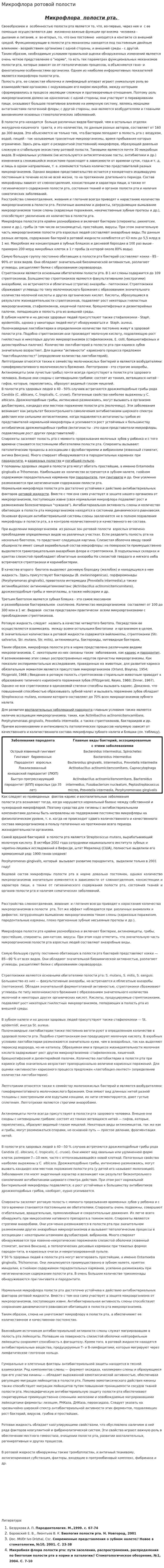 Микрофлора ротовой полости