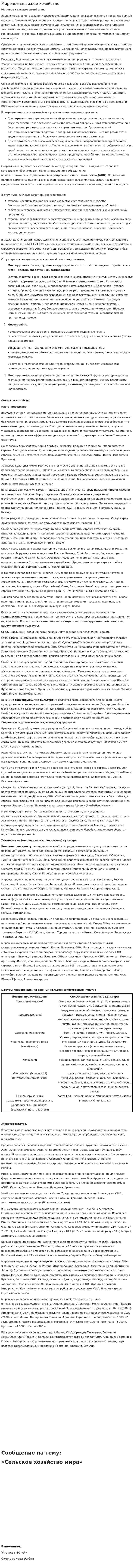 Мировое сельское хозяйство