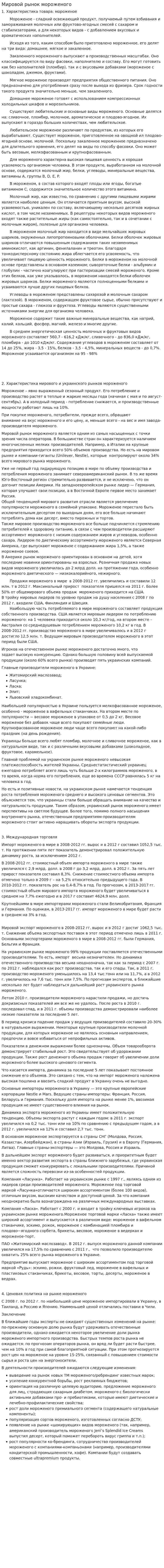 Мировой рынок мороженого