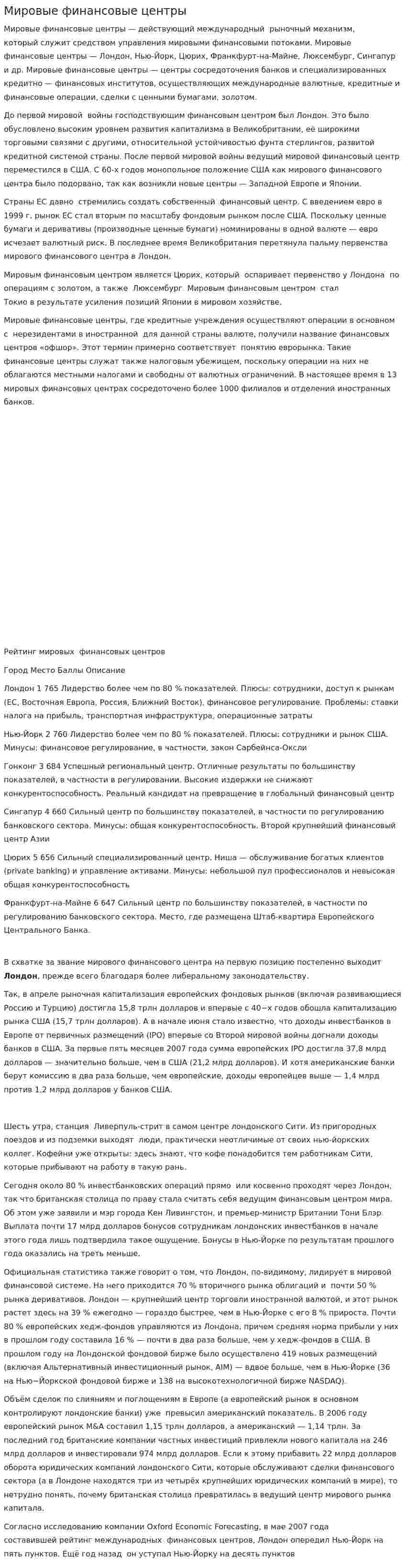 Мировые финансовые центры