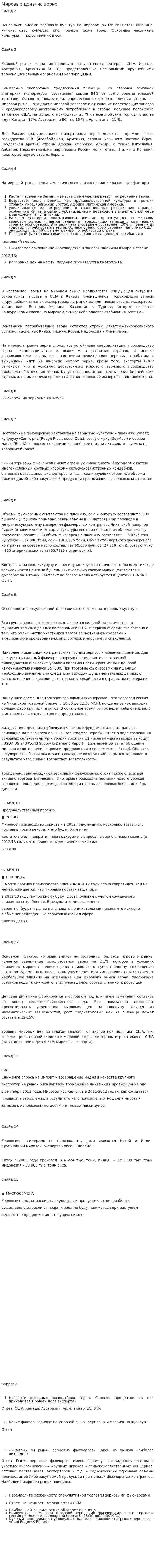 Мировые цены на зерно